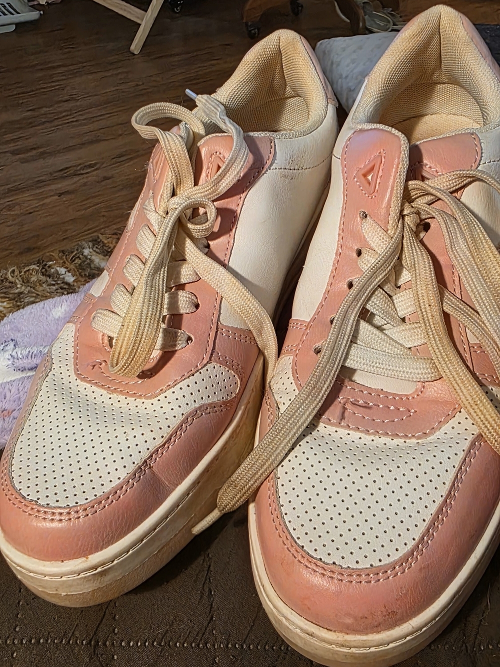 Fabletics Cream and Pink Lace-Up Athletic Sneakers